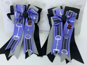 PonyTail Bows- Black/Gray Purple Bits
