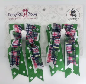 PonyTail Bows- Green Polka Dots