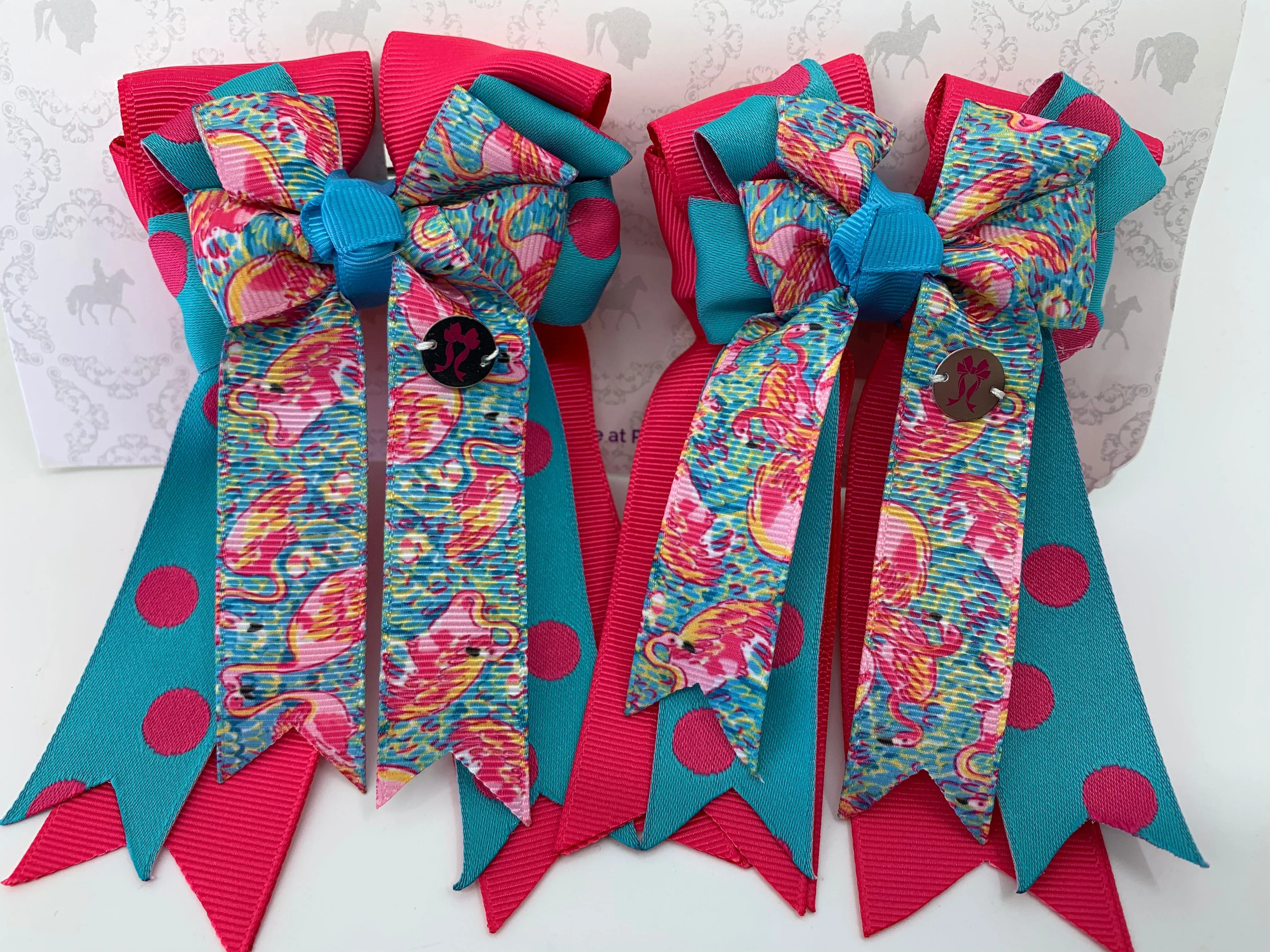 PonyTail Bows- Hot Pink/Blue Flamingo
