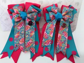 PonyTail Bows- Hot Pink/Blue Flamingo