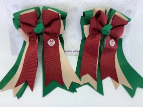 PonyTail Bows-  Hunter Green/Khaki/Burgundy