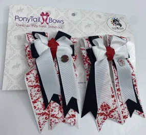 PonyTail Bows- Red Demask White