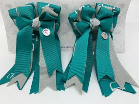 PonyTail Bows- Teal/Grey Bits