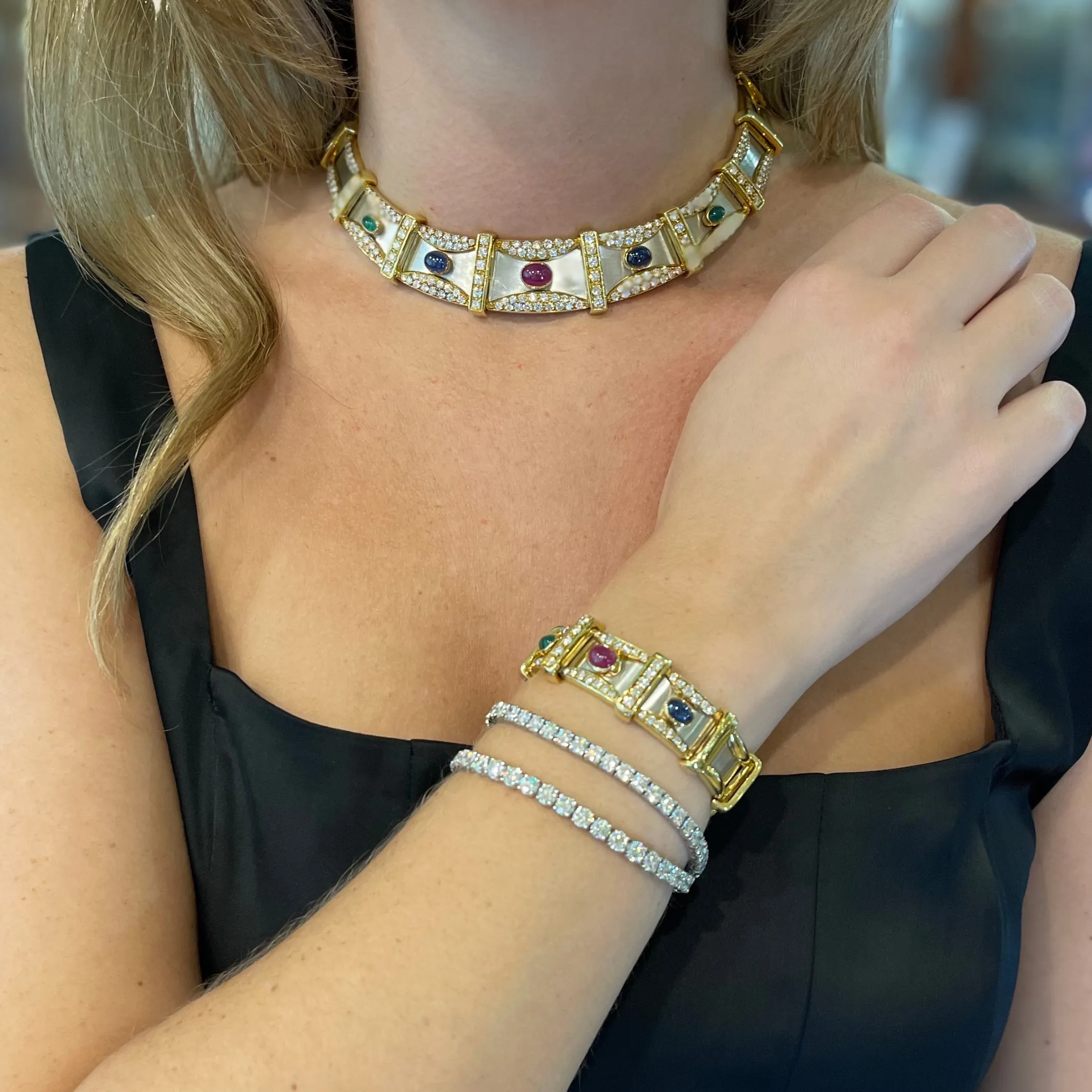 Precious Gem 18K Yellow and White Gold Collar Necklace