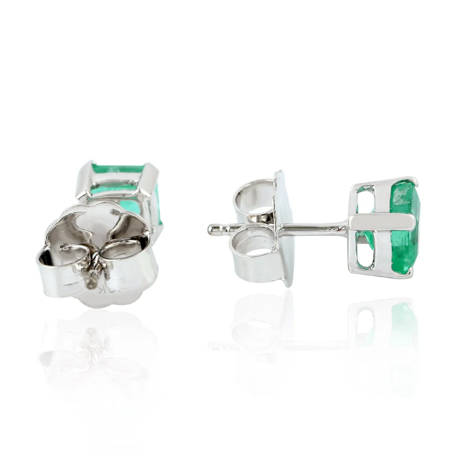 Prong Set Emerald 14k White Gold Daily Wear Stud Earrings For Women