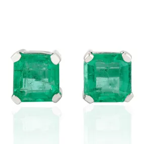 Prong Set Emerald 14k White Gold Daily Wear Stud Earrings For Women