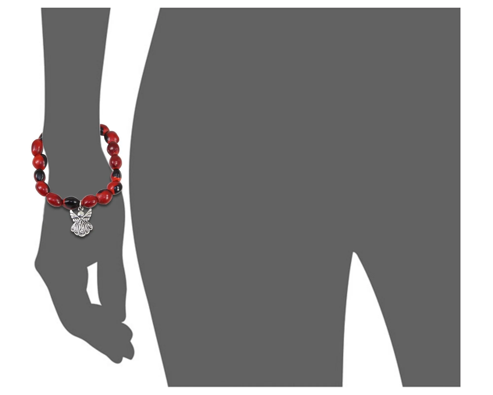 Protection Guardian Angel Charm Stretchy Bracelet w/Meaningful Good Luck Huayruro Seeds