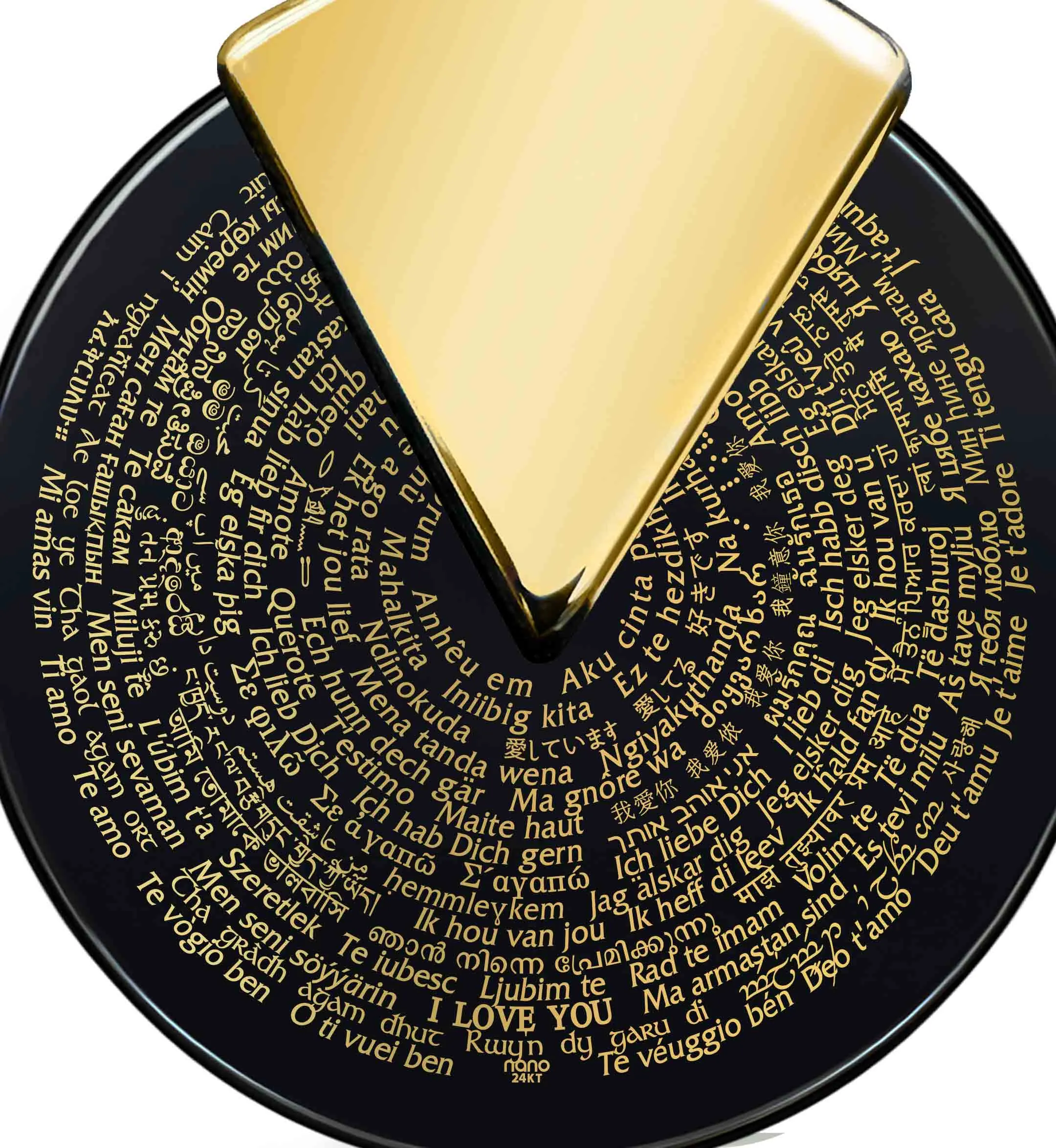 "I Love You" in 120 Languages, Silver Gold Plated Necklace, Onyx
