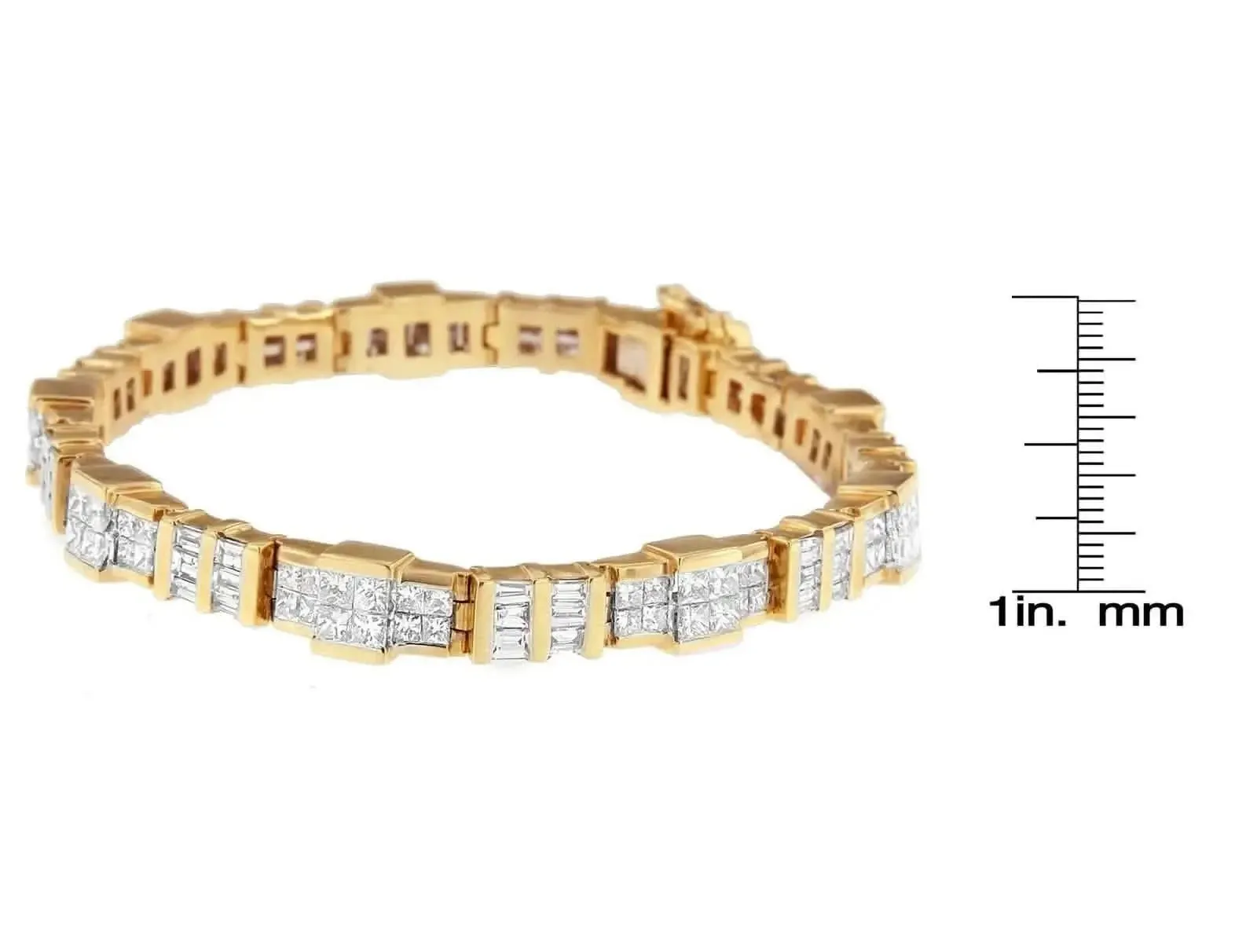Radiant 14K Yellow Gold Diamond Baguette and Princess Cut Tennis Bracelet (8.30 CTT)