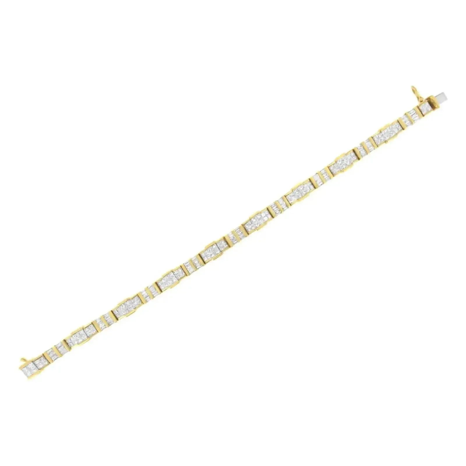 Radiant 14K Yellow Gold Diamond Baguette and Princess Cut Tennis Bracelet (8.30 CTT)