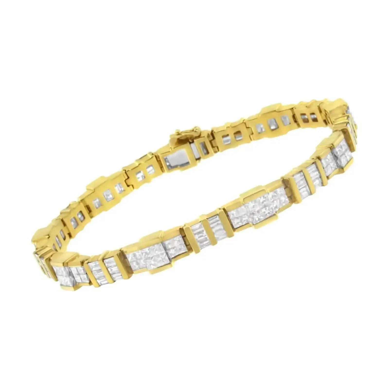 Radiant 14K Yellow Gold Diamond Baguette and Princess Cut Tennis Bracelet (8.30 CTT)