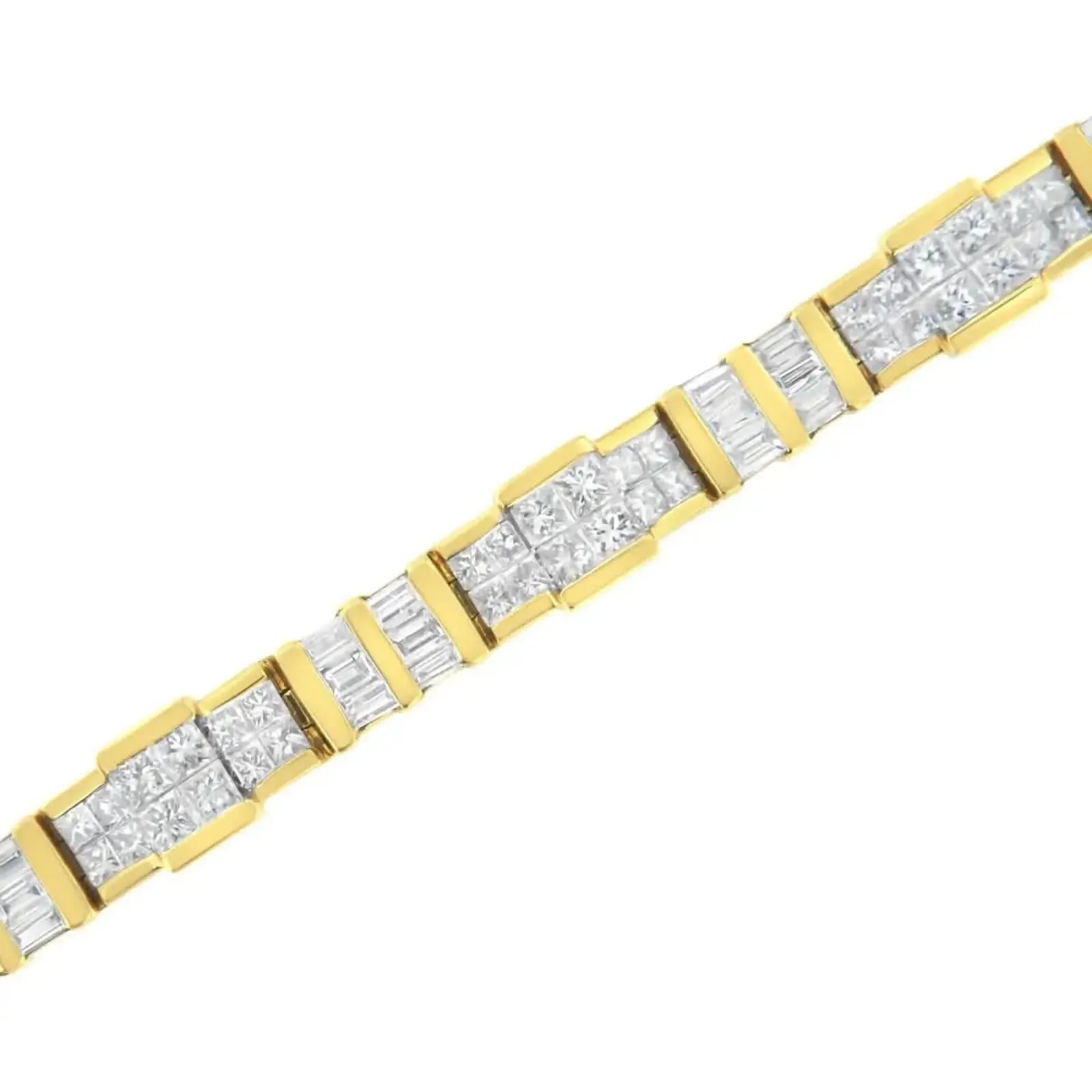 Radiant 14K Yellow Gold Diamond Baguette and Princess Cut Tennis Bracelet (8.30 CTT)