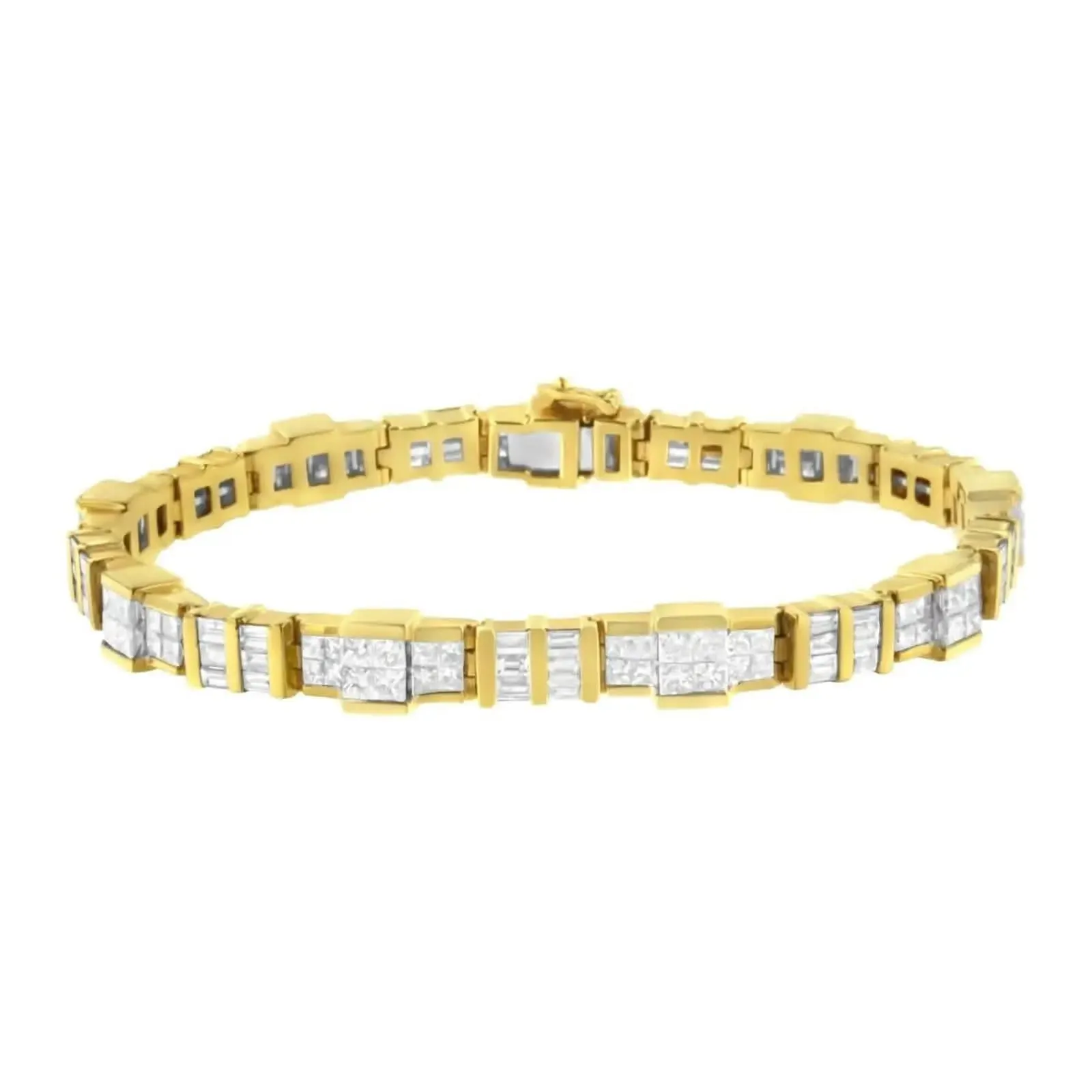 Radiant 14K Yellow Gold Diamond Baguette and Princess Cut Tennis Bracelet (8.30 CTT)