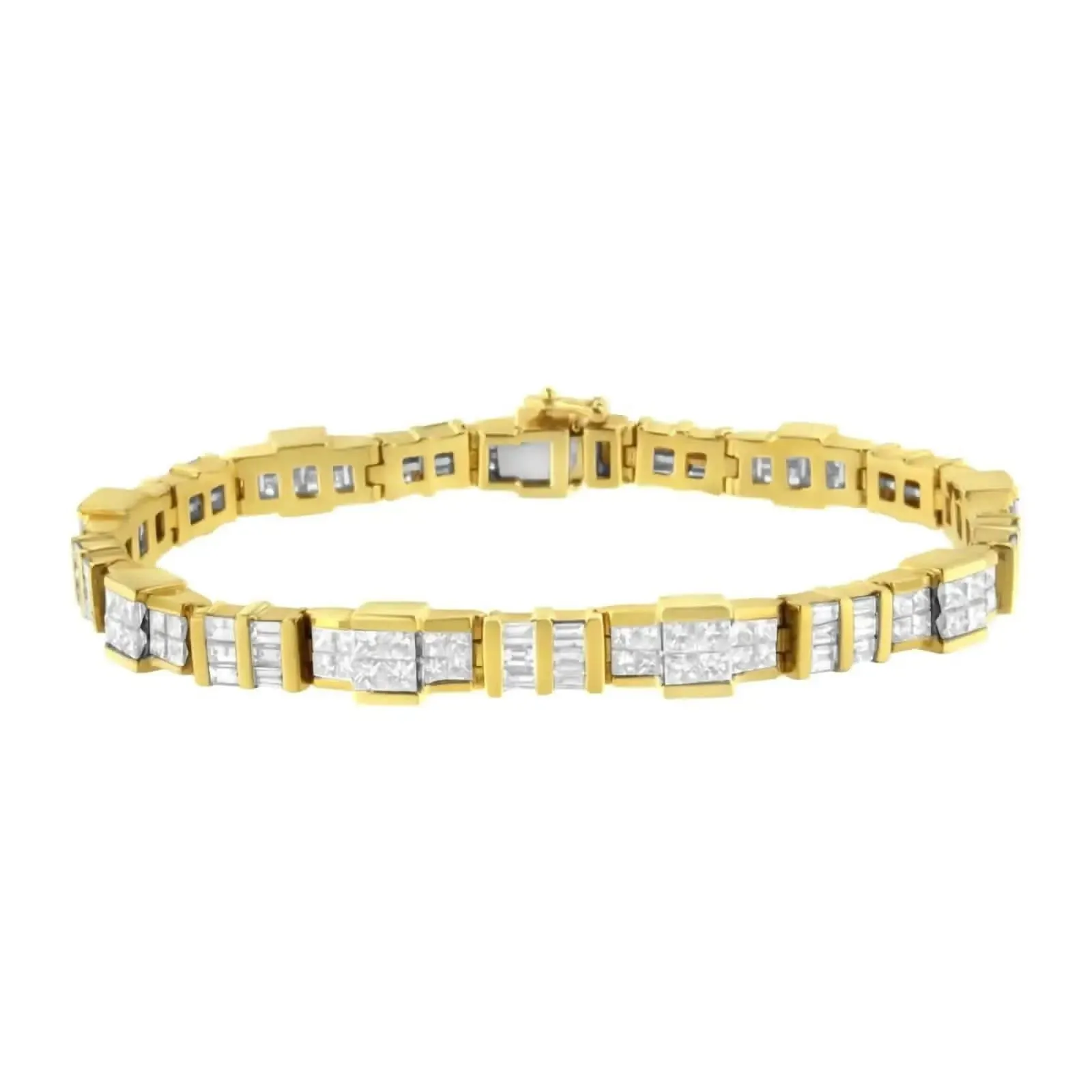 Radiant 14K Yellow Gold Diamond Baguette and Princess Cut Tennis Bracelet (8.30 CTT)