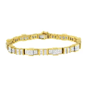 Radiant 14K Yellow Gold Diamond Baguette and Princess Cut Tennis Bracelet (8.30 CTT)