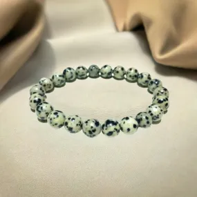 Real Dalmatian Jasper Beaded Elastic Bracelet – Healing Crystal Jewelry for Men & Women