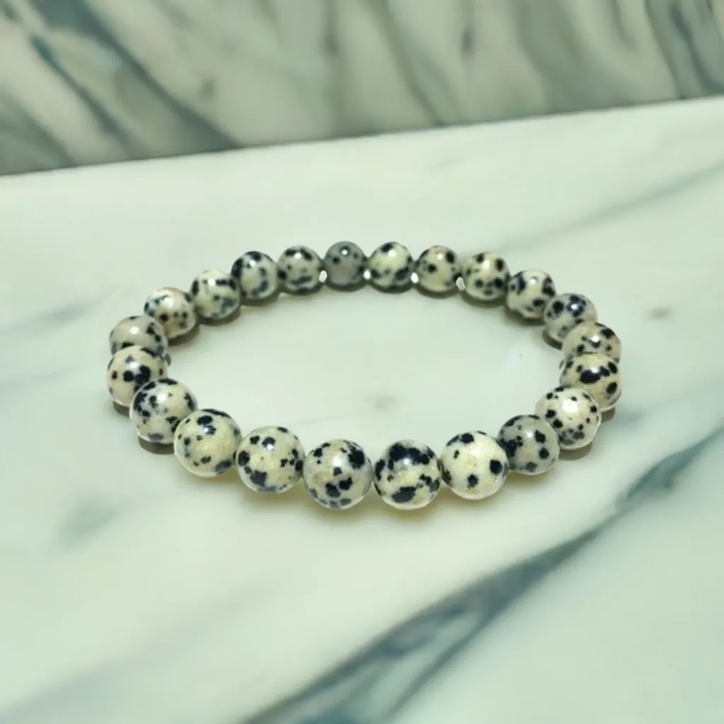 Real Dalmatian Jasper Beaded Elastic Bracelet – Healing Crystal Jewelry for Men & Women