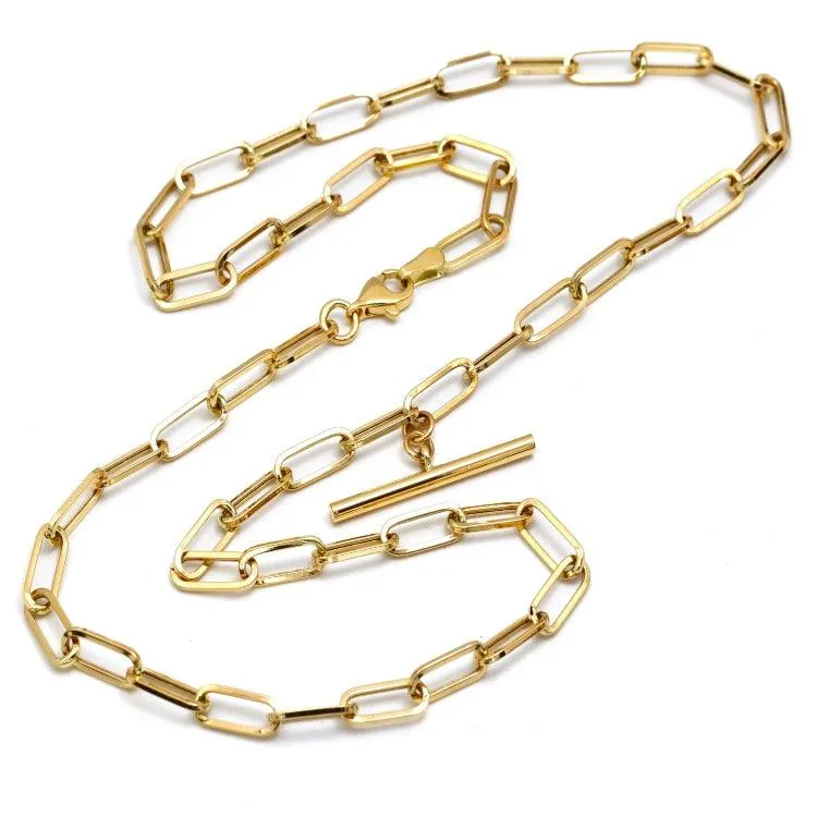 Real Gold Paper Clip With Rod Bar Necklace 1862 (40 CM) N1443