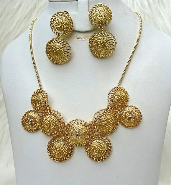 Ring Design18k Buckle Gold Plated Necklace Earring Bangle Jewelry Party Set