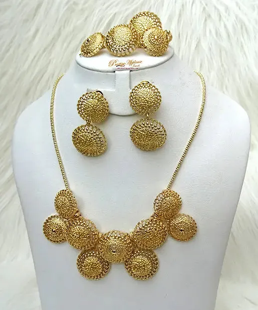 Ring Design18k Buckle Gold Plated Necklace Earring Bangle Jewelry Party Set