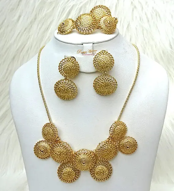 Ring Design18k Buckle Gold Plated Necklace Earring Bangle Jewelry Party Set