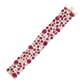 Rose Gold Multi Shape Ruby Precious Gemstone Rose Cut Diamond Bridal Fixed And Flexible Bracelet For Her