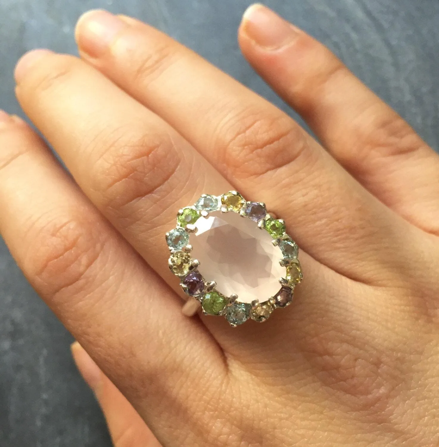 Rose Quartz Ring - Princess Di Ring - Large Pink Victorian Ring