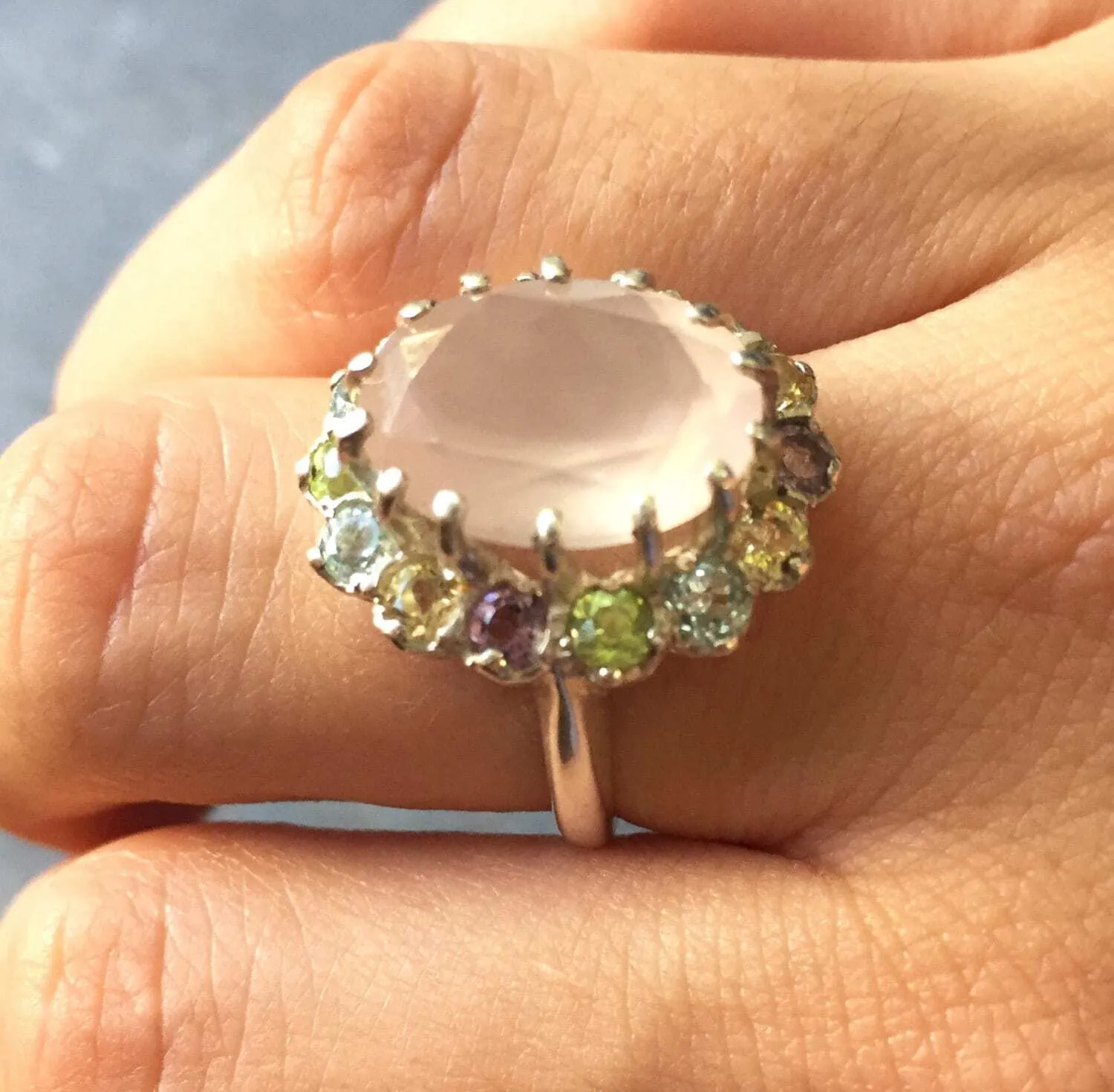 Rose Quartz Ring - Princess Di Ring - Large Pink Victorian Ring