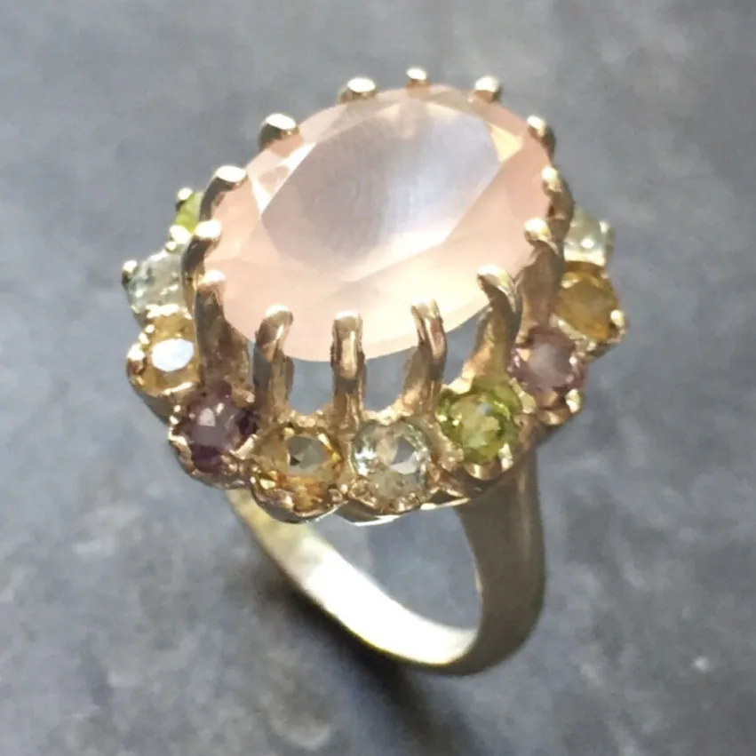 Rose Quartz Ring - Princess Di Ring - Large Pink Victorian Ring