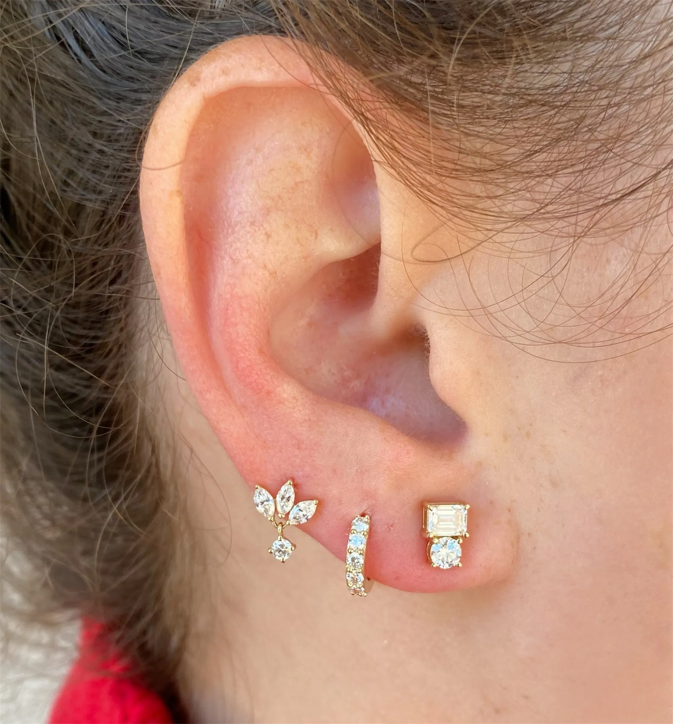 Round & Emerald Cut Diamond Earrings