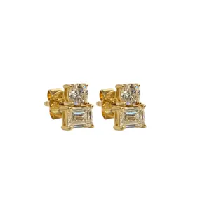 Round & Emerald Cut Diamond Earrings
