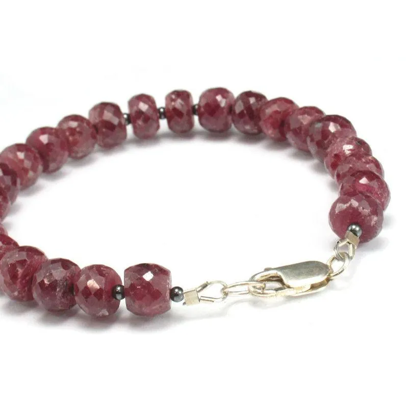 Ruby and Hematite Bracelet w/Sterling Silver Lobster Clasp