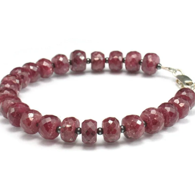Ruby and Hematite Bracelet w/Sterling Silver Lobster Clasp
