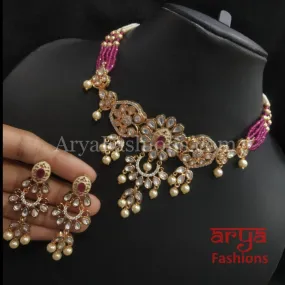 Ruby Rajwadi Pacchi Kundan delicate Choker/ Emerald CZ Kundan Jadau Choker