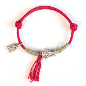 S999 Sterling Silver Koi Fish Red Rope Bracelet - Symbol of Luck and Prosperity