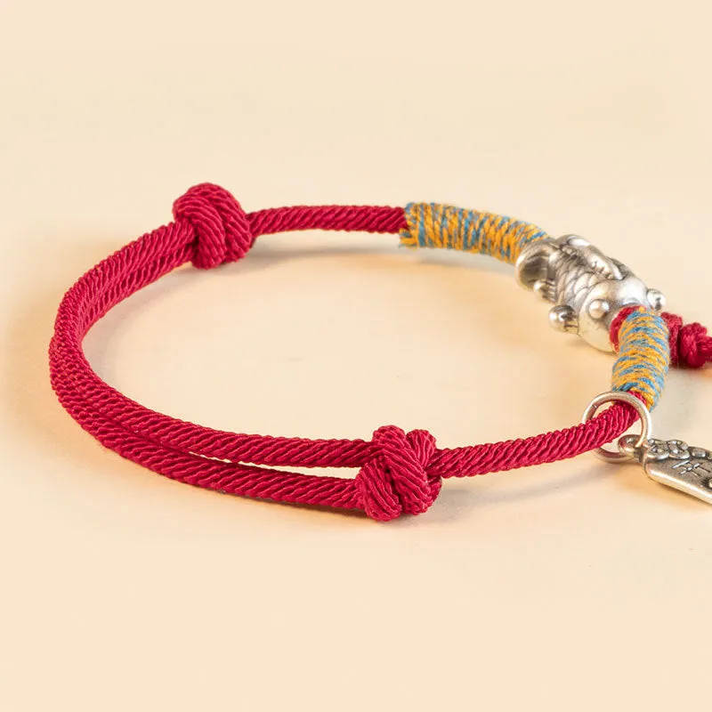 S999 Sterling Silver Koi Fish Red Rope Bracelet - Symbol of Luck and Prosperity