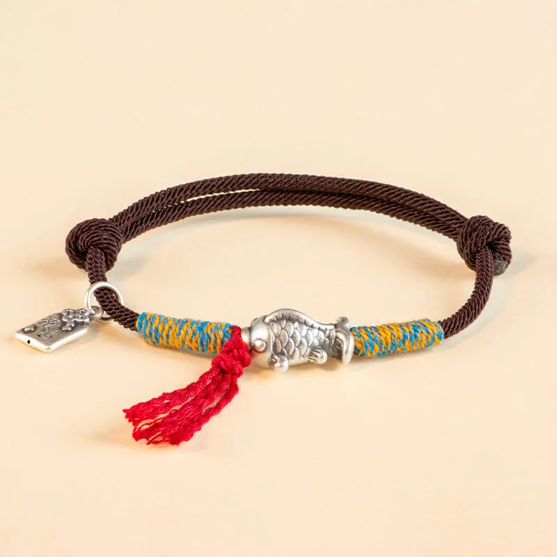 S999 Sterling Silver Koi Fish Red Rope Bracelet - Symbol of Luck and Prosperity