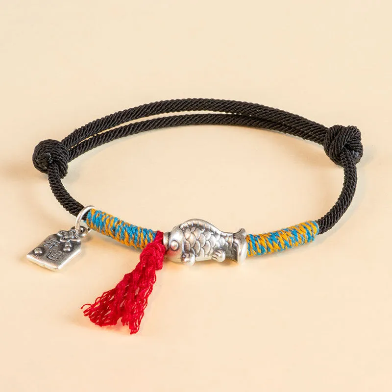 S999 Sterling Silver Koi Fish Red Rope Bracelet - Symbol of Luck and Prosperity
