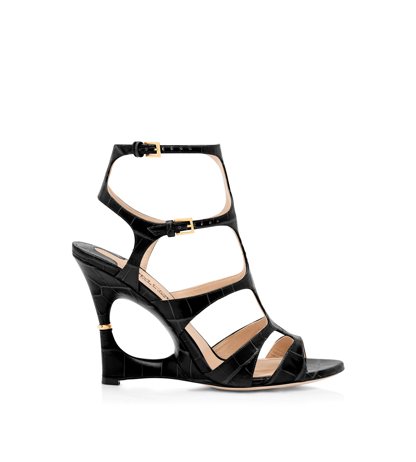 Shiny Stamped Crocodile Leather Paradis Cage Sandal