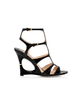 Shiny Stamped Crocodile Leather Paradis Cage Sandal