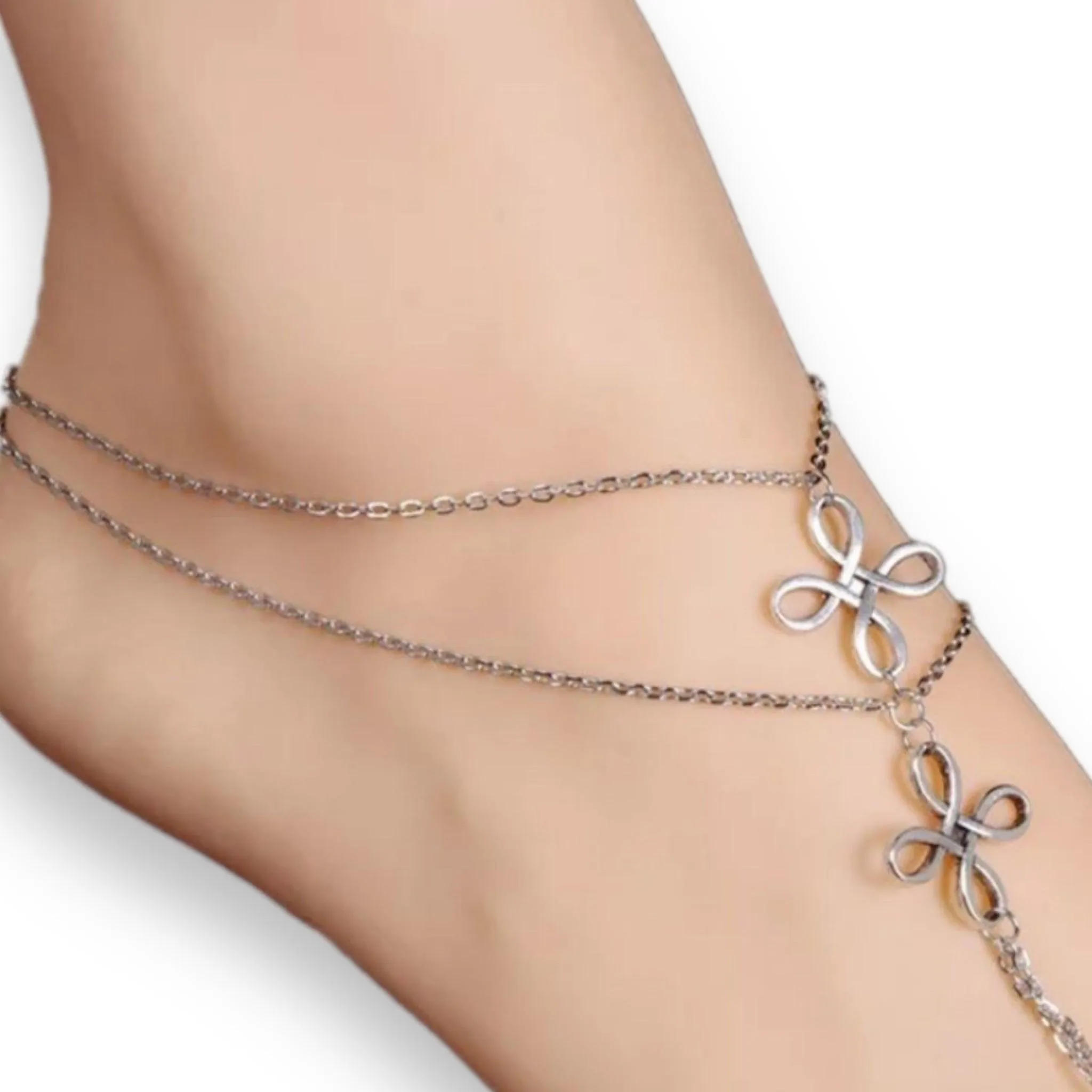 Silver Charming Anklets Set