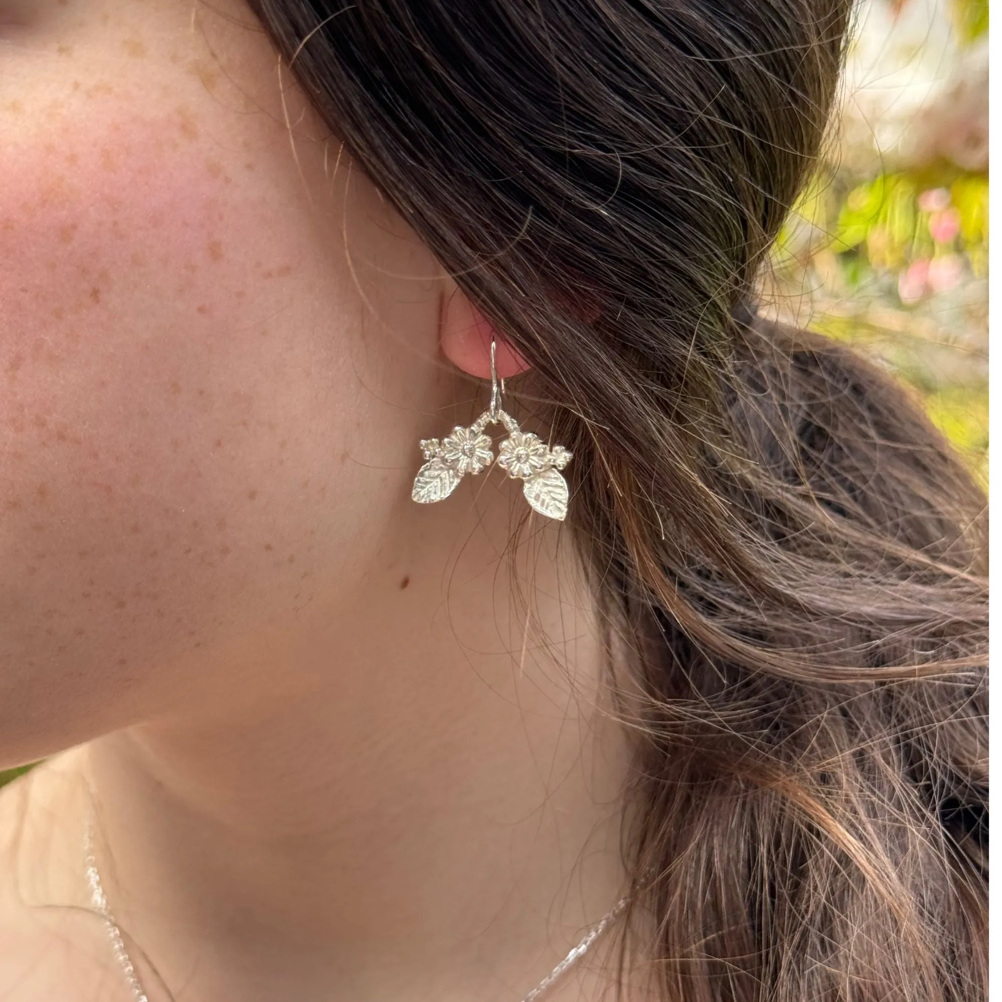 Silver Elven Blossom Sprig Earrings