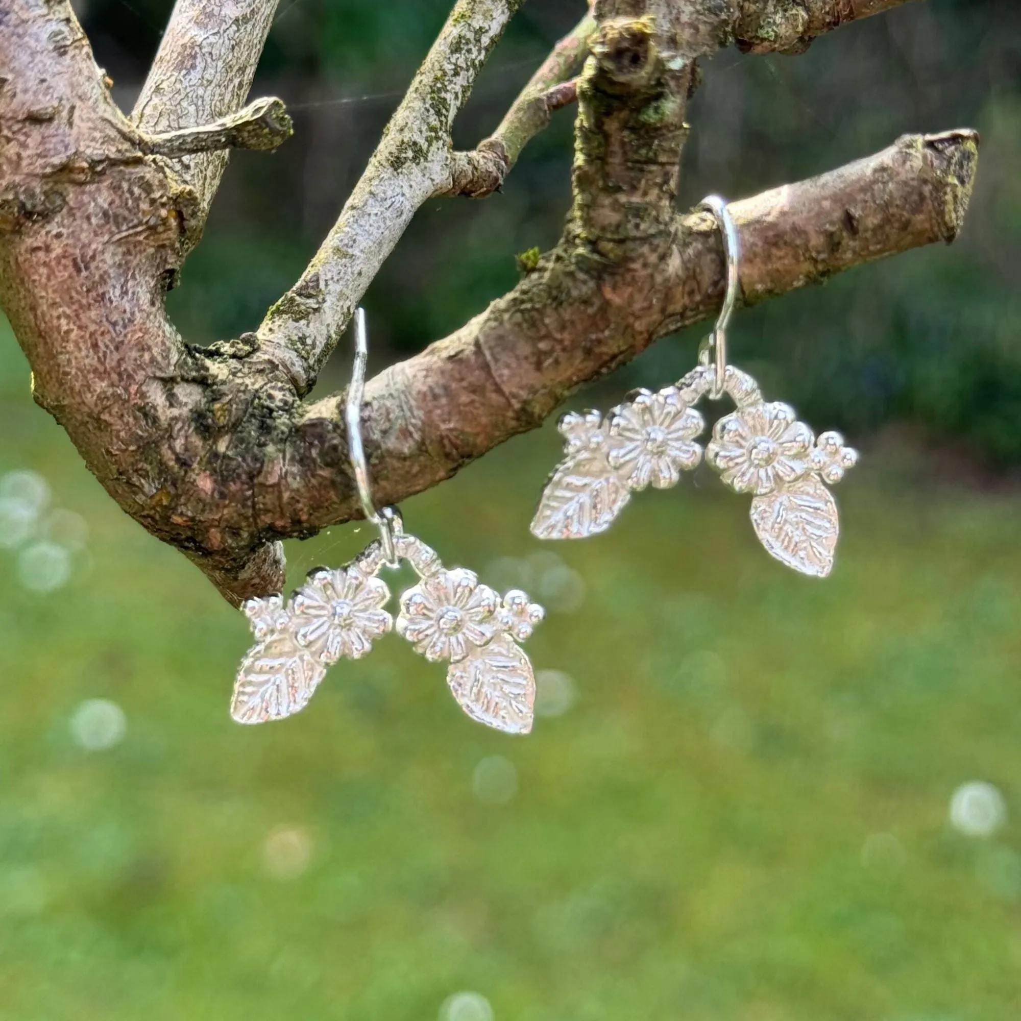Silver Elven Blossom Sprig Earrings