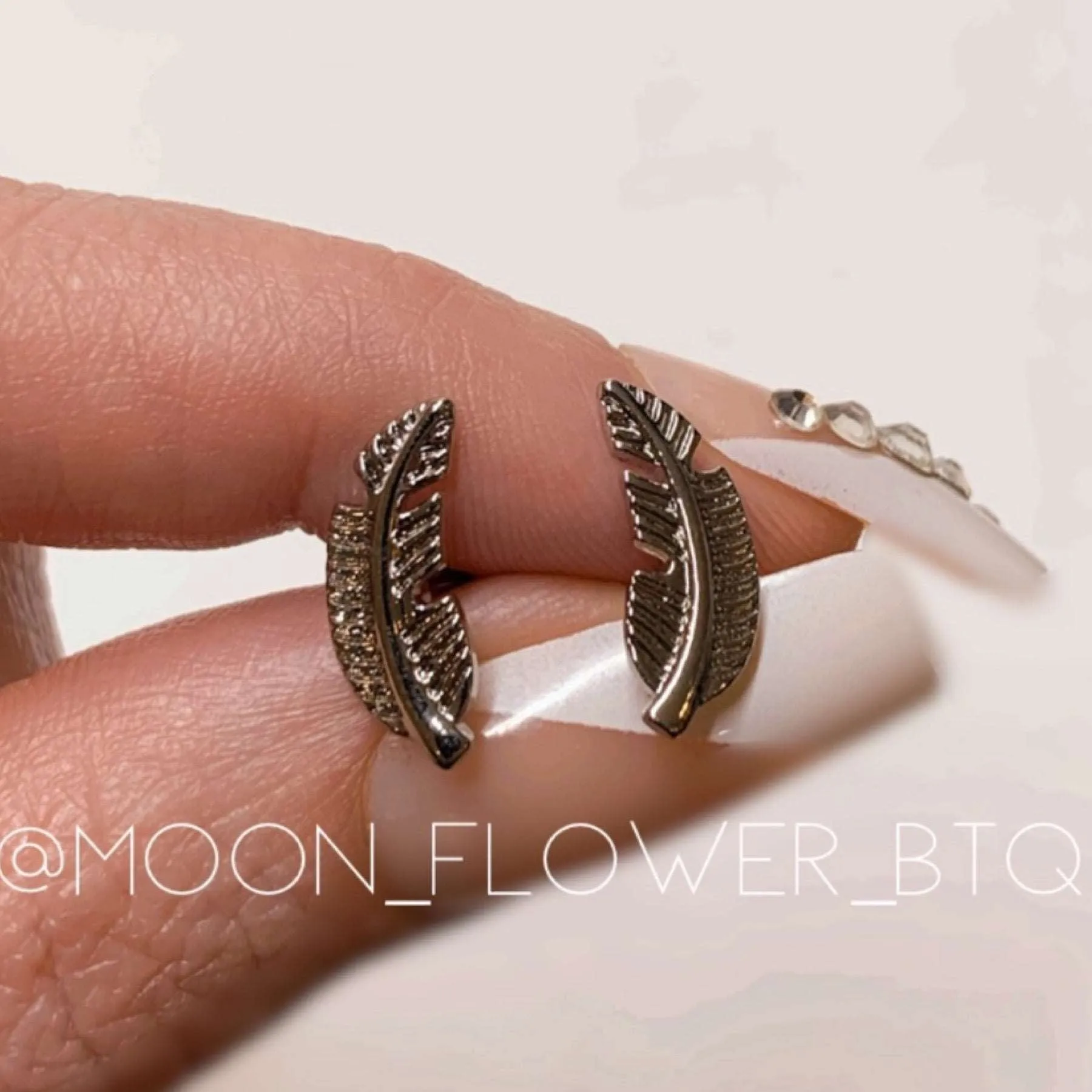 Silver Feather Barbell Earrings