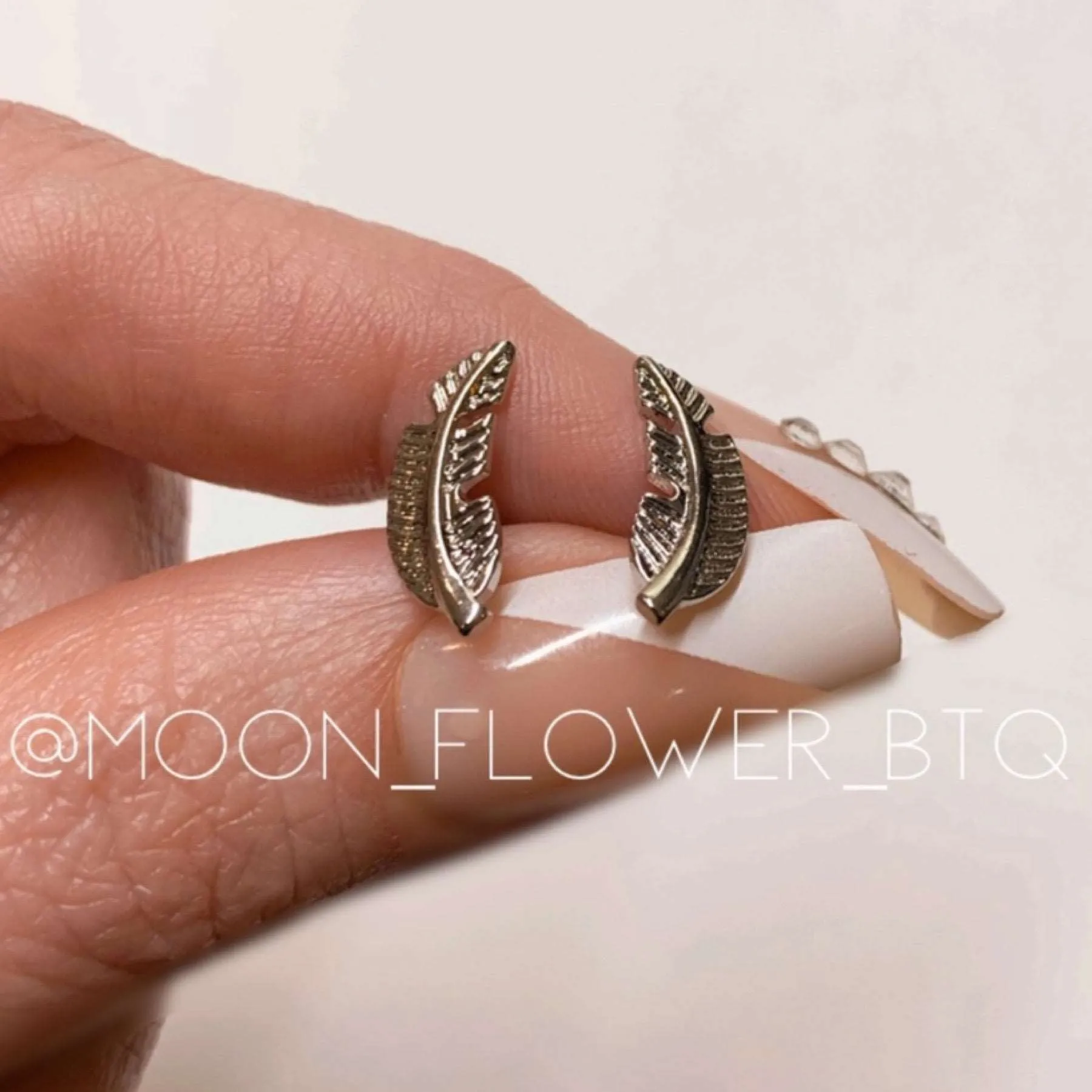 Silver Feather Barbell Earrings