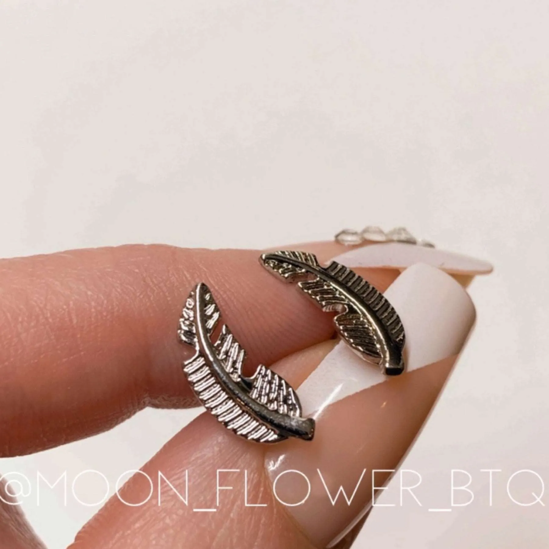 Silver Feather Barbell Earrings