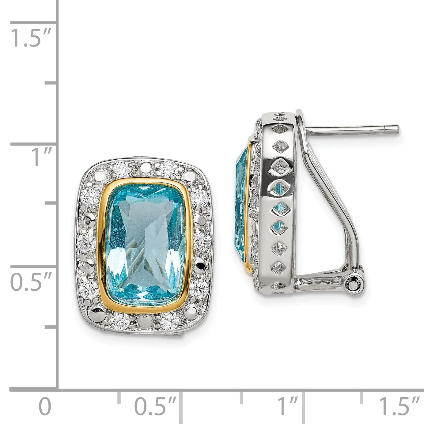 Silver Gold Blue Clear C.Z Omega Clip Earrings