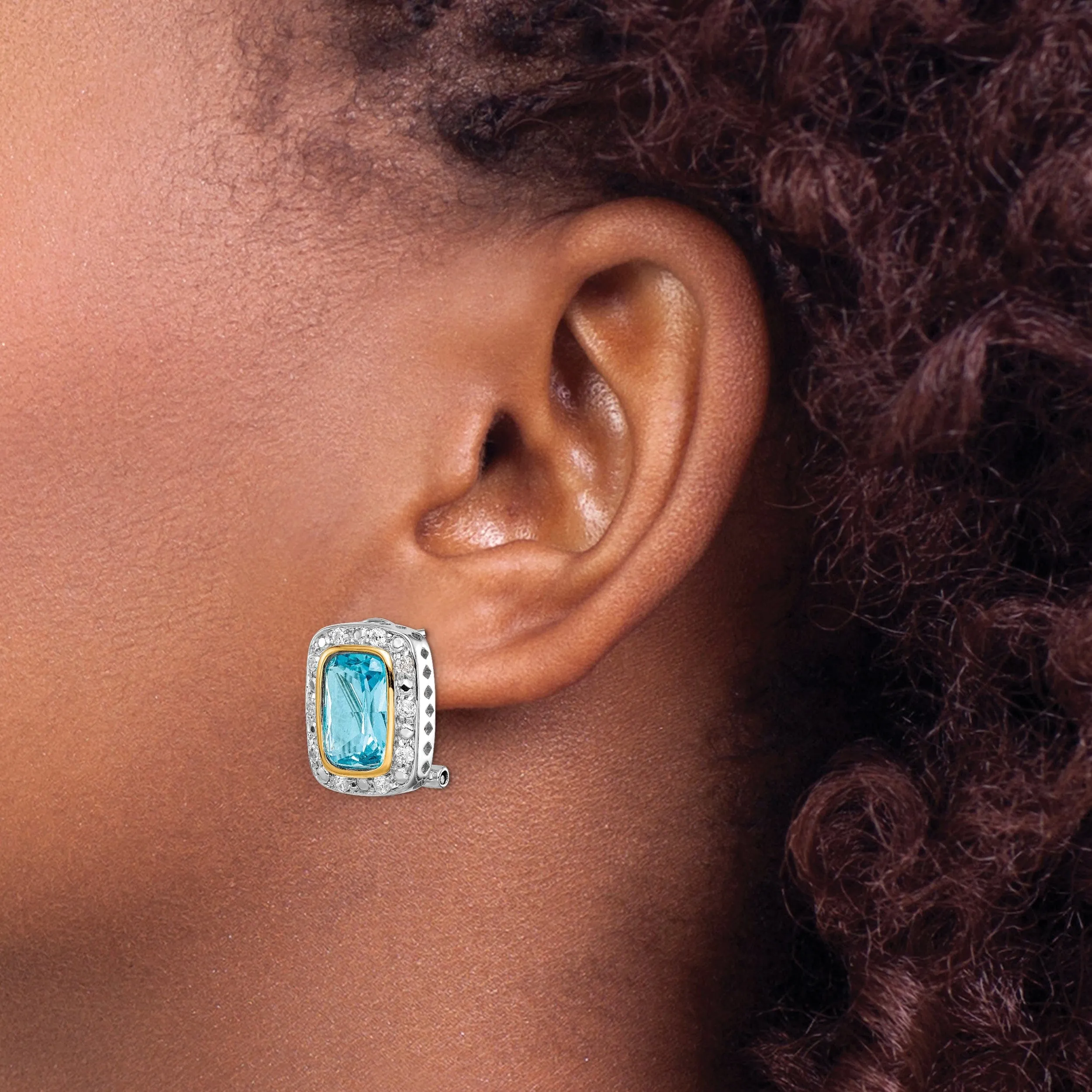 Silver Gold Blue Clear C.Z Omega Clip Earrings