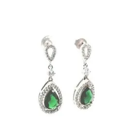 Silver Green & Clear Drop Earrings