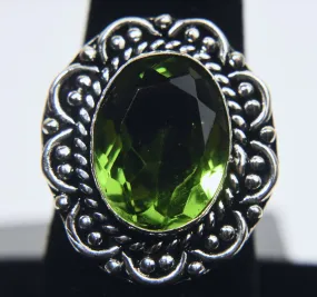 Silver Tone Metal Peridot Ring - Size 9